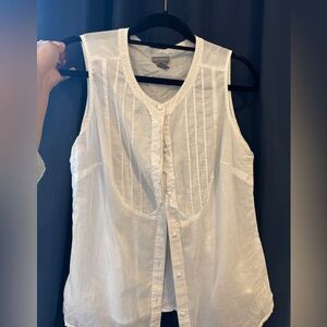 Ann Taylor White Sleeveless Pintuck Ruffle Front Sleeveless Top Blouse